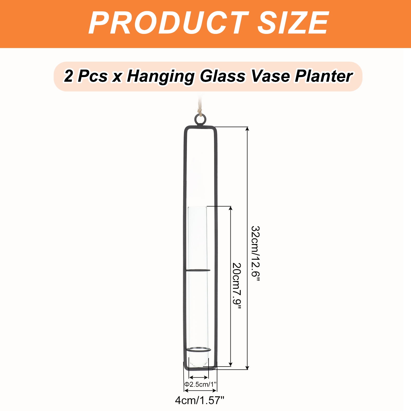 Uxcell Plant Propagation Wall Hanging Terrarium with Metal Holder, 2 Sets Large Glass Planter Tube Vase for Decor