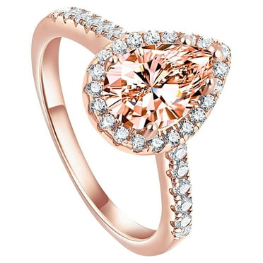 Rose Gold Natural Morganite And Diamond Halo Pear Shape Promise Rings