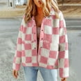 thumbnail image 5 of JGGSPWM Jackets For Women Causal Sherpa Fall Jacket Loose Long Sleeve Hoodless Pocket Button Down Plaid Fleece Winter Coats Pink XL, 5 of 7