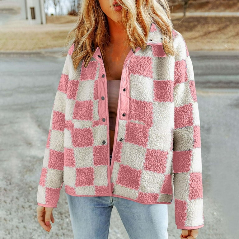 Winter Jacket for Women 2024 Plaid Lightweight Fleece Jacket