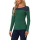 thumbnail image 4 of BLUSA CHIC para Mujeres INSPIRE a Rayas Color Block de Manga Larga Casual T-Shirt L Azul Marino Verde, 4 of 6