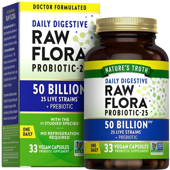 Probiotics with Prebiotics | 50 Billion CFU | 33 Capsules | For Men and Women | by Raw Flora