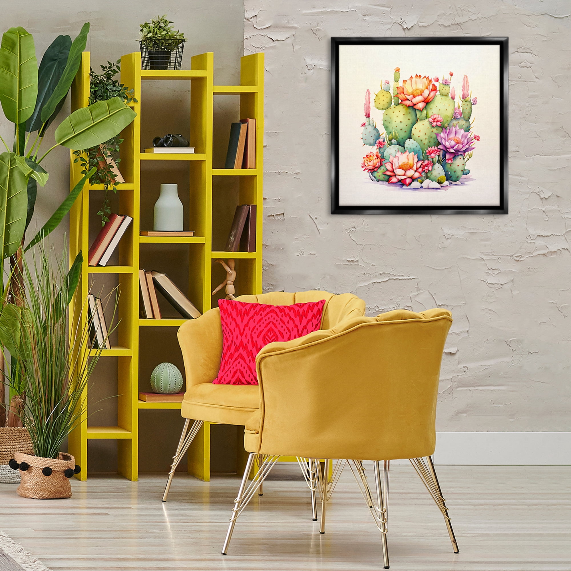 Stupell Industries Desert Spring Blooms Plants & Flowers Painting Black Floater Framed Canvas Art Print Wall Art, 25 x 25