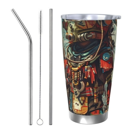 

Qekee Tribal Futuristic Warrior Print 20OZ Car Cup Stainless Steel Vacuum Insulated Tumbler Tumbler Cup With Lid And Straw Travel Coffee Mug-Straw Three-piece Set