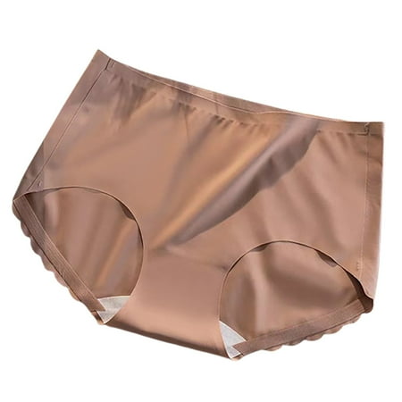 FUNUONY Big Sale!! Women s Invisible Seamless Hipster Panties Mid-Rise No Show Laser Cut Briefs Underwear Solid Color Ice Silk Mid Waist Lightweight Breathable Crotch Pure Cotton Briefs Brown L