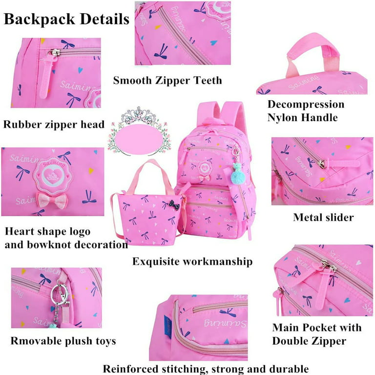School Bags for Girls,2Pcs Bowknot Students Backpack,Elementary Princess  Bookbag Sets for School