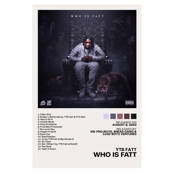 YTB Fatt - Who is Fatt Album Cover Music Poster Home Decor For Living Room Aesthetic Rap Music Posters Rapper Album Wall Art Cool Stuff For Your Room