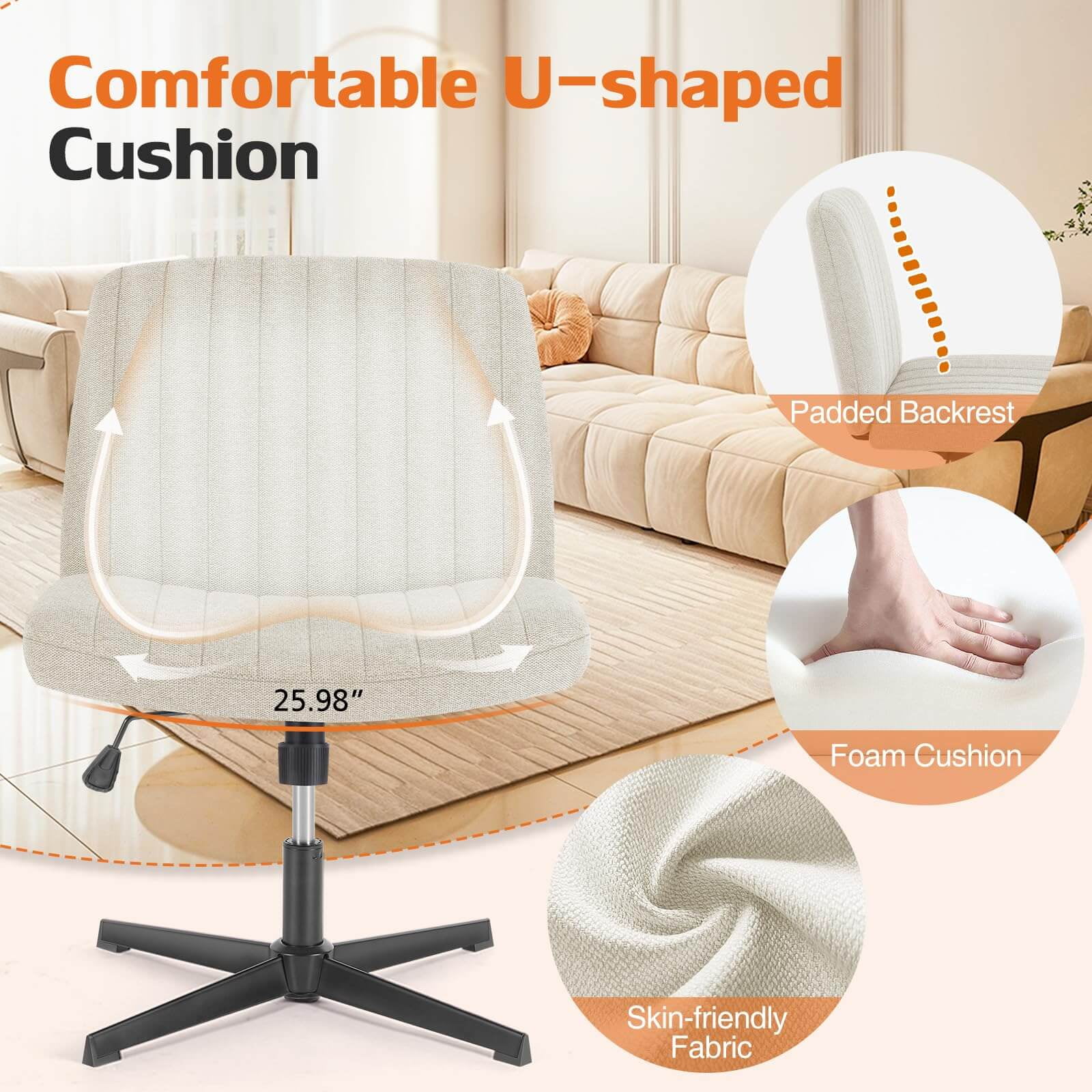 Cross-Legged Armless Swivel Chair Without Wheels for Home Office