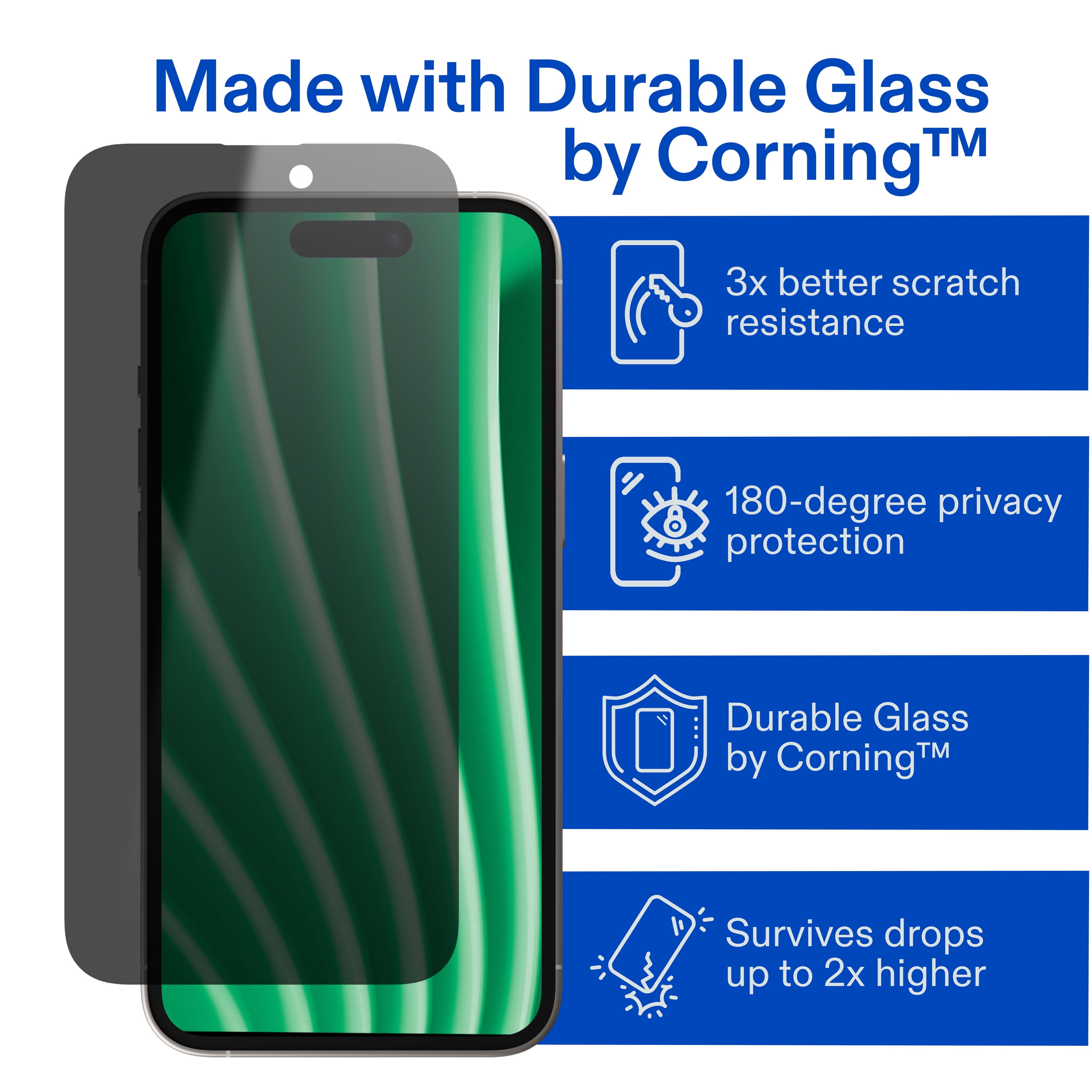 onn Privacy Glass Screen Protector for iPhone® 14 Pro Max, Made with Durable Glass by Corning™ for Ultimate Protection, Includes Easy Application Tray