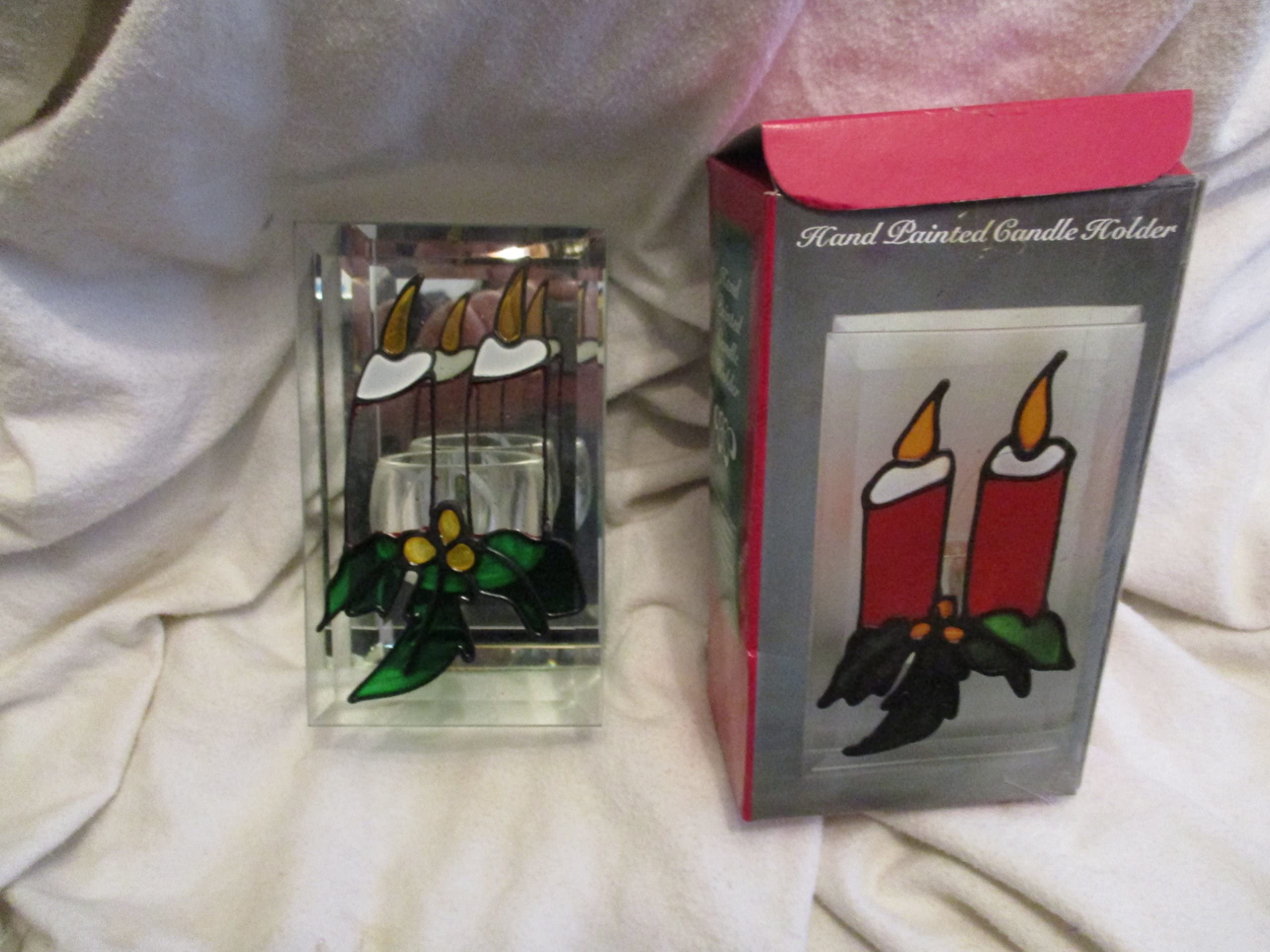 Ed's Variety Store Vintage Hand Painted Mirror Glass Candle Holder
