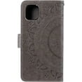 thumbnail image 5 of Mandala Phone Cover for iPhone11 6.1, Ultra Slim Flip Case with Card Slot, Magnetic Closure, Embossing PU Leather Case with Stand Function and Lanyard, Foldable Motif-Gray, 5 of 7