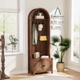 thumbnail image 4 of LUCKYELF Hall Tree with Shoe Storage, Farmhouse Arch Coat Rack Cabinet, Entryway Bench Organizer with 4 Hooks and 2 Fluted Doors, 4 of 9