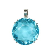 GEMHUB 17.50 Gram Swiss Blue Topaz Gemstone Pendant, Silver Pendant for Women Round Shape Blue Gemstone Jewelry Topaz Pendant