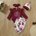 thumbnail image 3 of Uccdo Baby Girl Outfits Newborn Flower Romper Long Pants Hat Headband Clothes Set, 3/4Pcs, 0-24M, 3 of 7