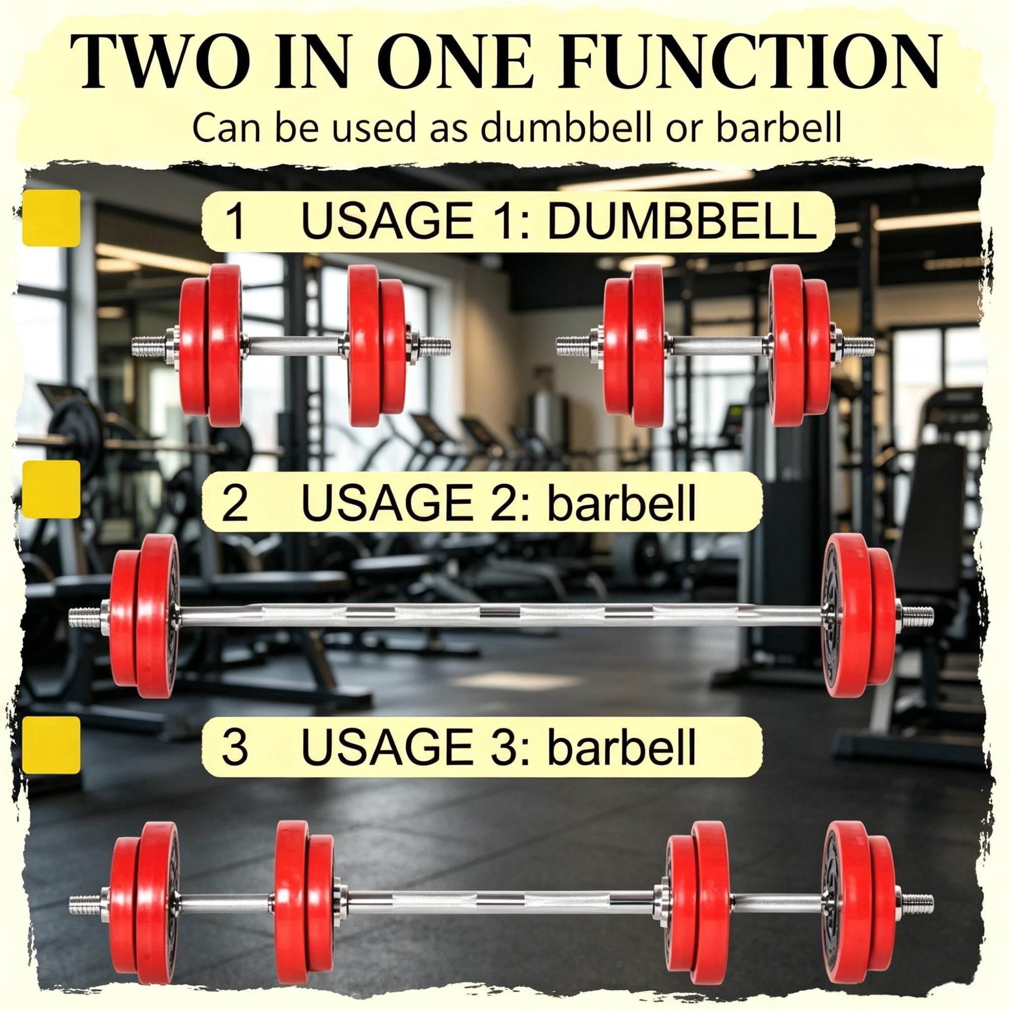 44lbs Adjustable Convertible Dumbbell Barbell Set: All-in-One Home Gym Weight Training Equipment for Adults
