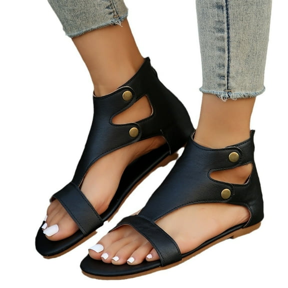 Xunlbb Women's Sandals Large Size Flat Zipper Fish Mouth Sandals One-strap Roman Sandals Women's Fashion Shoes Up to 60% Off