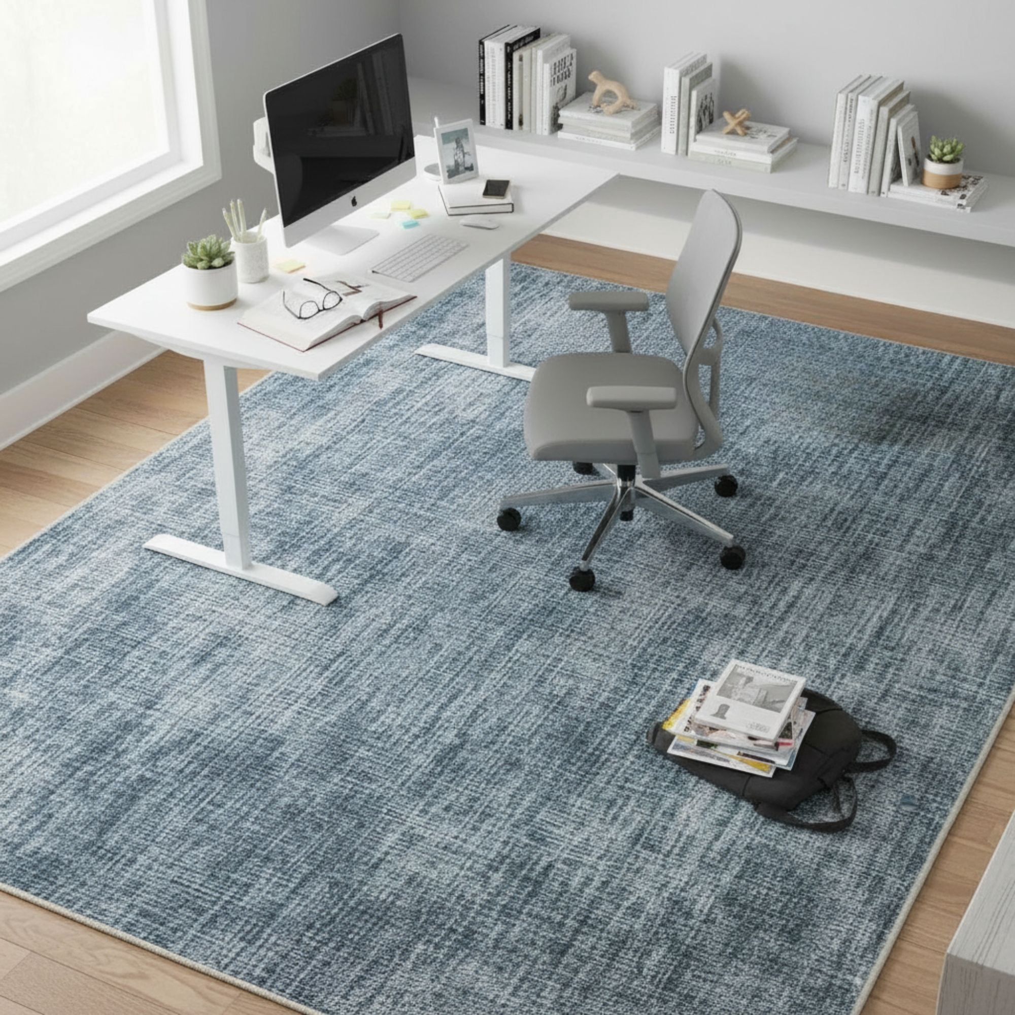 Ottomanson Non-Slip Extra Large Area Rug 7'10" x 15' Low Pile Living Room Carpet, Solid Greyish Blue