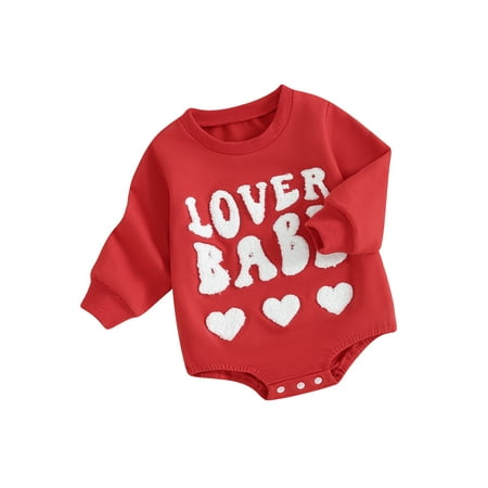 

FEORJGP Infant Baby Valentine s Day Clothes Newborn Sweatshirts Rompers Long Sleeve Jumpsuit Letter Heart Fuzzy Embroidered Playsuit Toddler Girls Boys Loose Casual Bodysuits