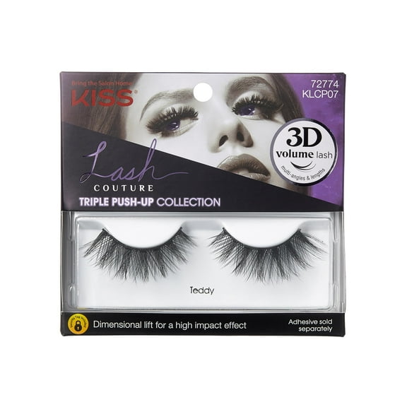 KISS Lash Couture Triple Push-Up, False Eyelashes, 'Teddy', 12 mm, Includes 1 Pair Of Lash, Contact Lens Friendly, Easy to Apply, Reusable Strip Lashes