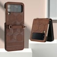 thumbnail image 5 of Dteck for Samsung Galaxy Z Flip 3 5G Case, Embossed PU Leather Hard PC Shell Ultra Thin Slim Durable Protective Phone Case Cover, Brown, 5 of 6