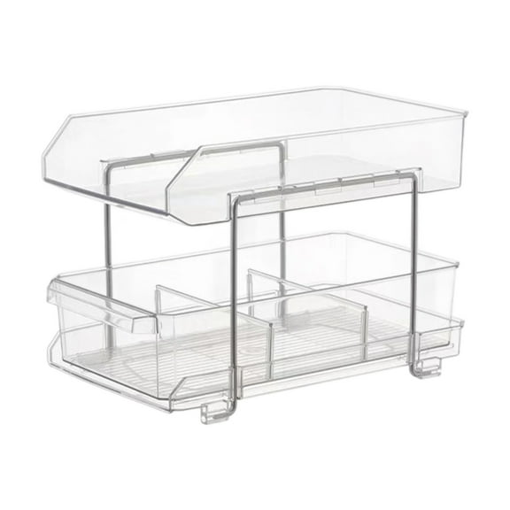 Slide Out Clear Storage Container With Dividers 2 Tiers Kitchen Bathroom Storage Rack Medicine Cabinet Easy to Use