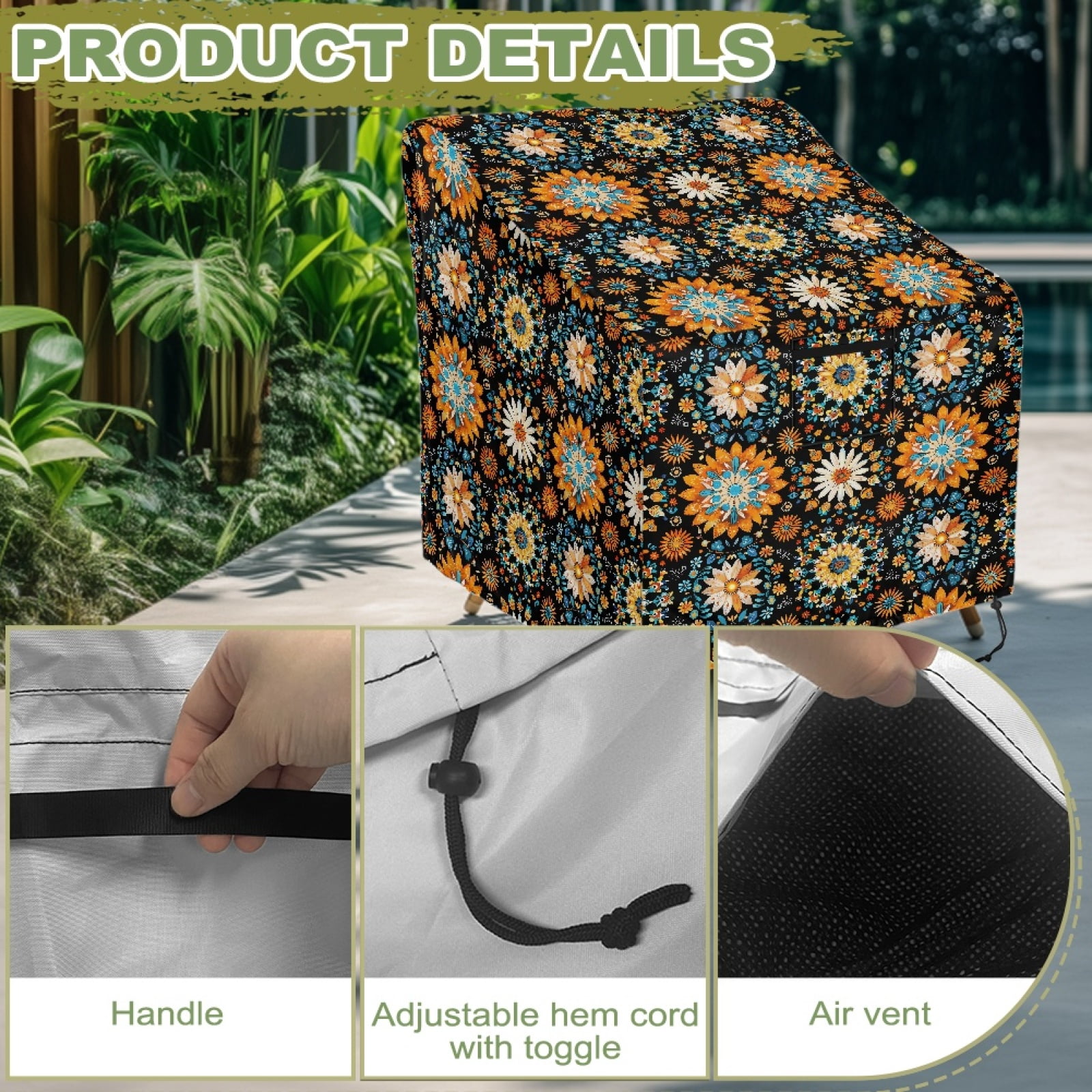 Renewold Waterproof Outdoor Chair Covers All Weather Protection Lounge Deep Seat Covers for Wicker, Swivel, Adirondack, Rocking Chairs, 29"x33"x36", Bohemian Flower