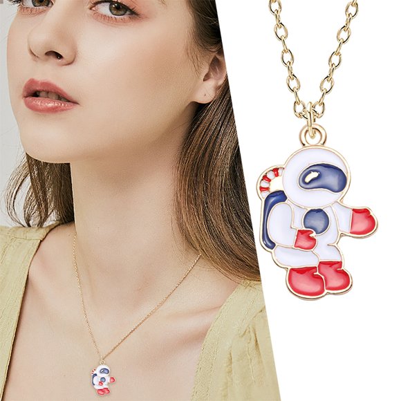 Bradem Liquidation! Collier Créatif Série Astronaute Étoile Coréenne Pendentif Fusée Mignonne Lilliputienne Long Collier Accessoires de Vêtements de Noël pour Femmes, Rouge2, Taille Unique, 1*Collier