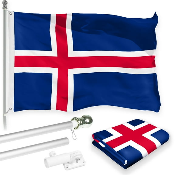 G128 Combo Pack: 6 Feet Tangle Free Spinning Flagpole (Silver) Iceland Icelandic Flag 3x5 ft Printed 150D Brass Grommets (Flag Included) Aluminum Flag Pole