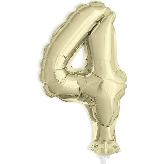 Unique Number 4 Foil Balloon Cake Topper, 5", 1 Pc, Gold