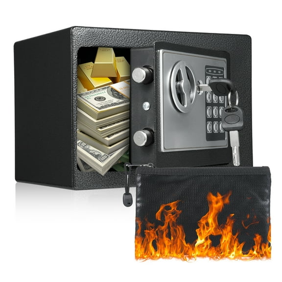 0.22 Cu.ft. Home Safes,Fireproof Waterproof Storage Box with Digital Keypad,Keys and Alarm System