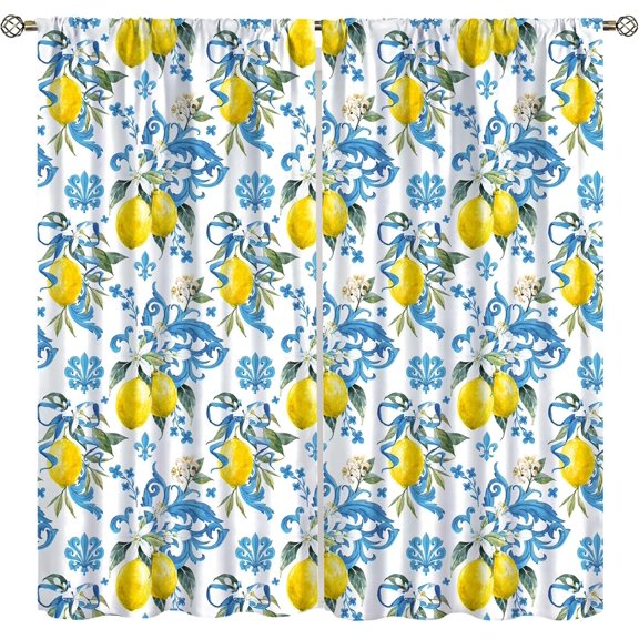 Lemon Kitchen Curtains,Spring Country Farmhouse Rustic Nature Fruit Leaves for Living Room Dining Room Cafe Decor Rod Pocket Window Drapes 42" W X 54" L