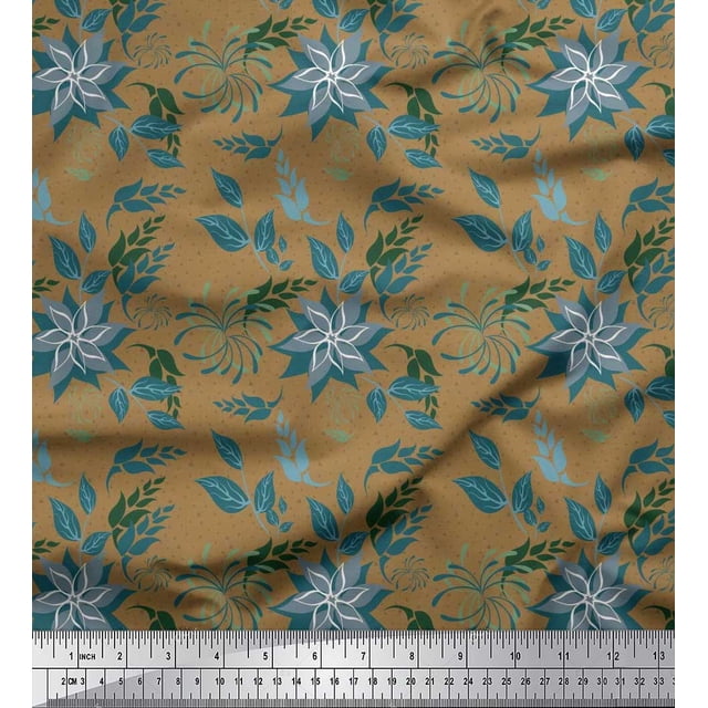 Soimoi Silk Fabric Triangle,Leaves & Floral Artistic Print Fabric by the Yard 42 Inch Wide