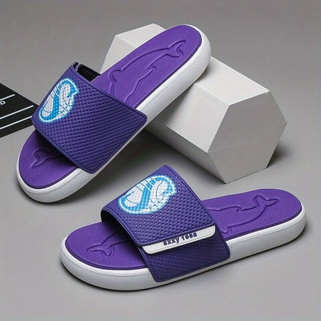 

Men Letters Print Non Slip Platform Slippers Hook-and-loop Open-toe Beach Shoes