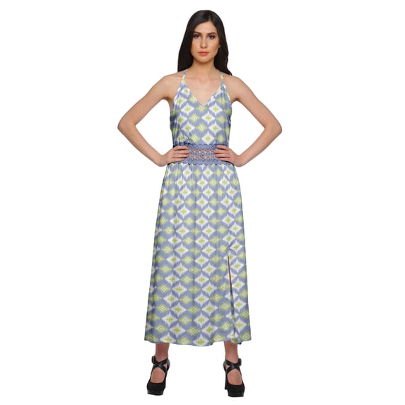 Moomaya WoMen's Sleeveless Maxi Dress With Trim Lace Spaghetti Strap Summer Wear