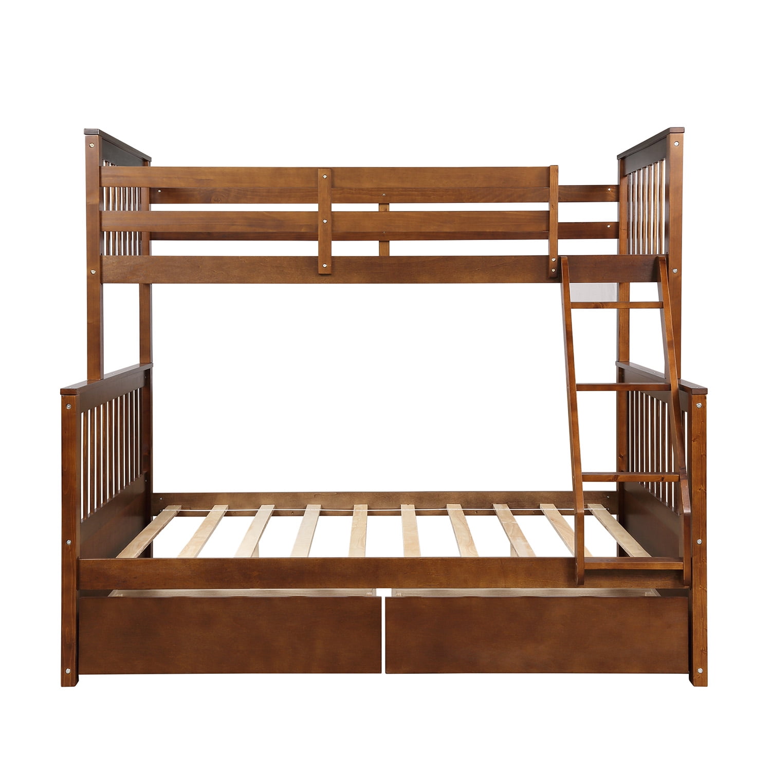 Kepooman Twin-Over-Full Modern Wooden Bunk Bed with Ladder & Two Drawers for Bedroom, 80”L X 57”W X 70.4”H, Walnut Kepooman Twin-Over-Full Modern Wooden Bunk Bed with Ladder & Two Drawers for Bedroom, 80”L X 57”W X 70.4”H, Walnut