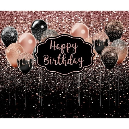 Image of Rose Gold Birthday Backdrop Fabric Black Rose Gold Birthday Party Decoration Girls Birthday Pictures Backdrop Glitters