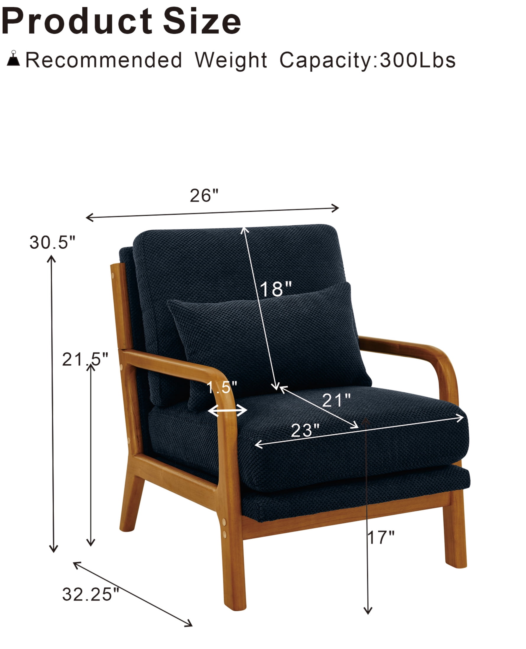 Noble House Mid-Century Modern Lounge Chair, Upholstered Accent Armchair with Solid Wood Frame, Black