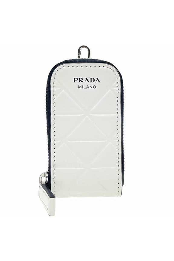 Pre-Owned Prada Mini Leather Pouch, White, Multi-Pouch, Key YW-17624