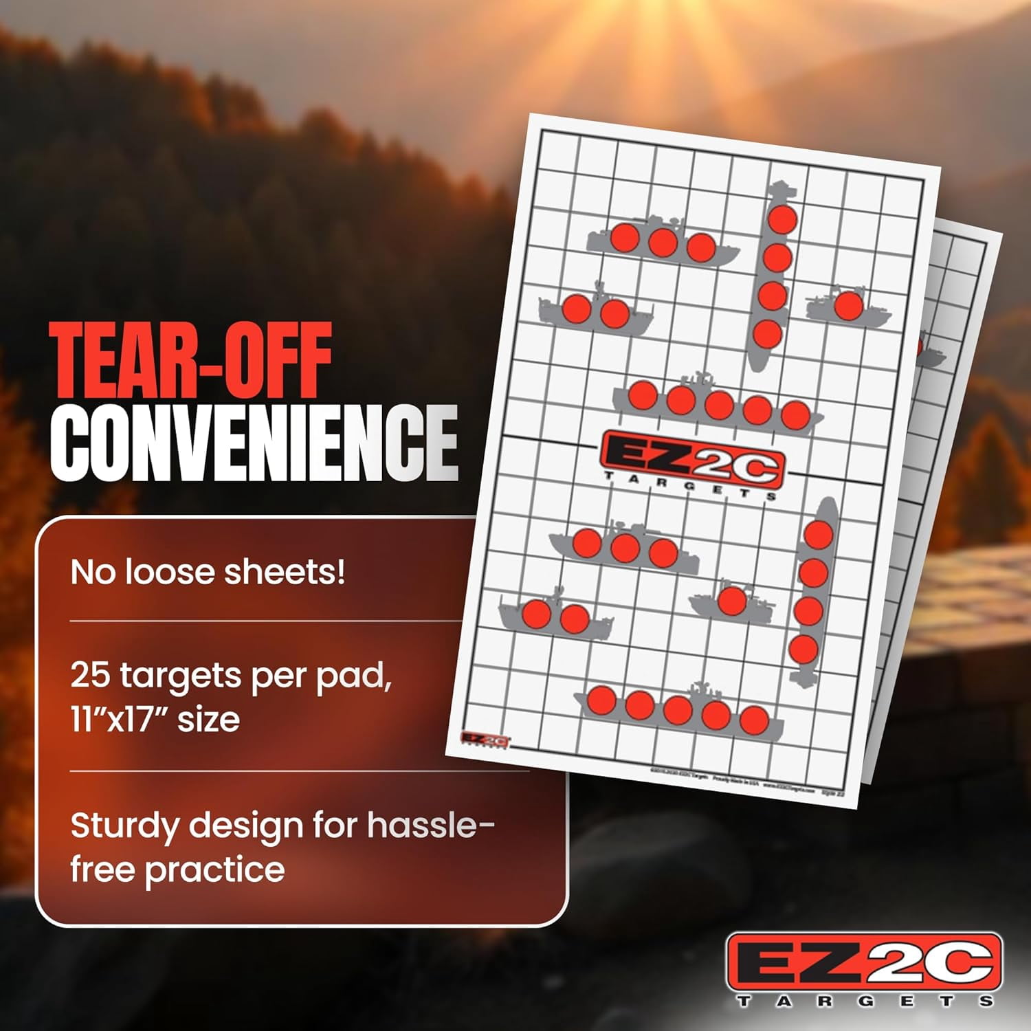 EZ2C Targets Style 22: Sink The Boats. Fun Game. Paper Targets for Range Made in USA 11"x17" (Tear-Off Pad of 50)