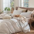 thumbnail image 3 of MooMee Striped Duvet Cover Set Twin 100% Washed Cotton Linen Like Textured Breathable 2-Piece (White& Cornflower Blue Wide Stripes, 68"x90"), 3 of 7