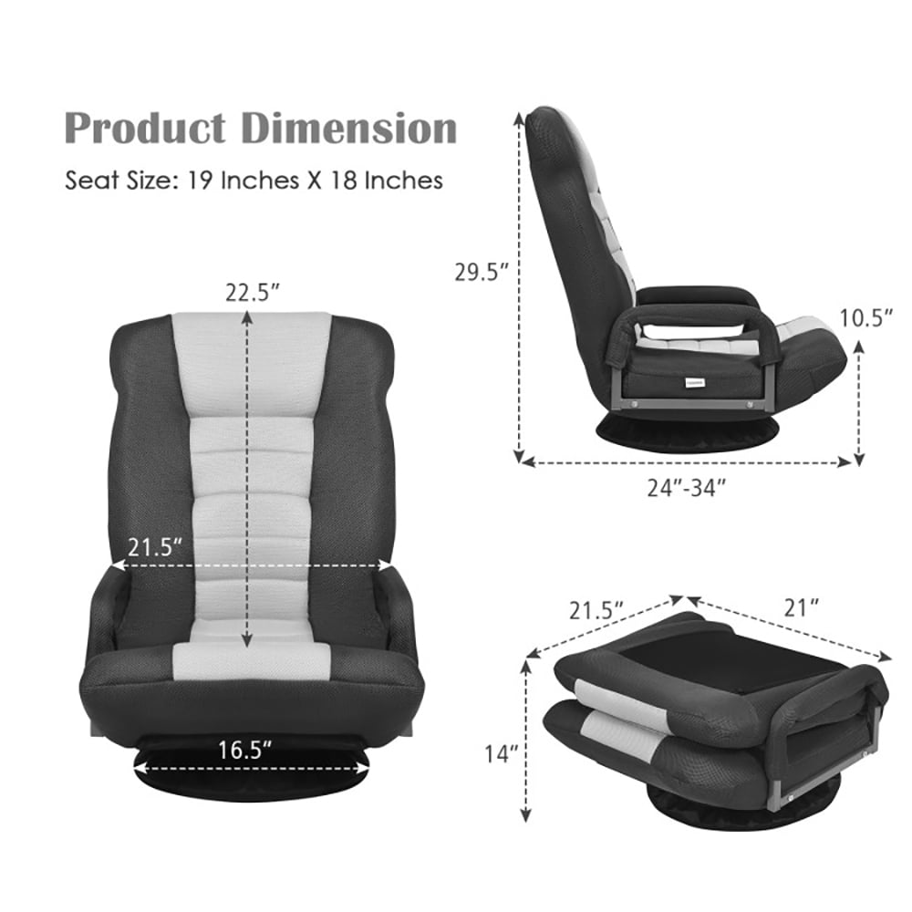 Finihen Swivel Gaming Floor Chair, 360-Degree Swivel Gaming Floor Chair with Foldable Adjustable Backrest, for Living Room, Home, Office, Blue