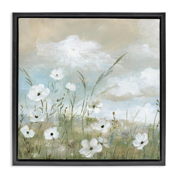 Stupell Industries Clouds Beyond Meadow Landscape & Nature Painting Black Floater Framed Canvas Art Print Wall Art, 18 x 18