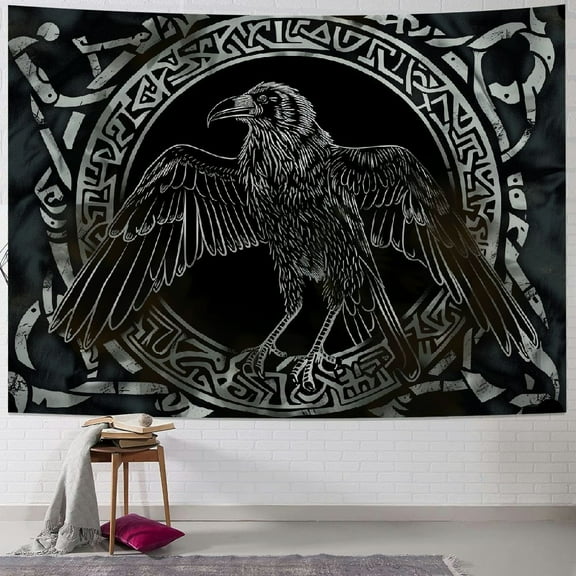 Sheronv Raven Banner Symbols Tapestry Wall Hanging Unique Style Graphic Tapestries Home Wall Decor Art for Living Room Bedroom Apartment Farmhouse Dorm 40x30inch