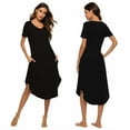 thumbnail image 4 of Women's Short Sleeve Nightgowns V Neck Loungewear Oversized Pajama with Pockets Comfy Sleep Dress S-2XL, 4 of 7