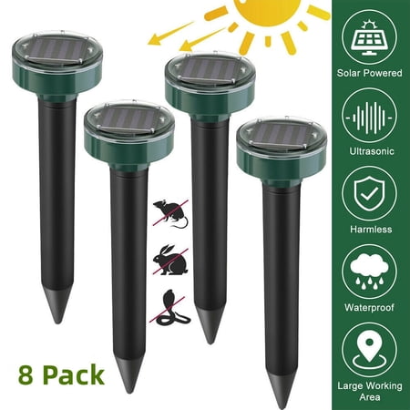Jahy2Tech 8 Pack Solar Mole Pest Rodent Repeller Ultrasonic Sonic Mouse Gopher Pest