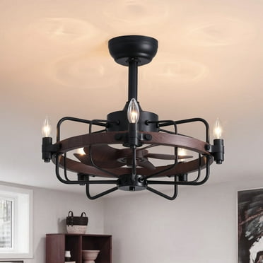 HOOMEDELIER 21" Farmhouse Ceiling Fan with Light and Remote Control for Living Room Bedroom