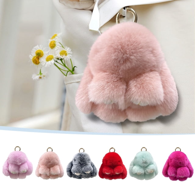 Meitianfacai Handmades Soft Bunny PomPom Charmss Bunny Car Key Chain Pendant