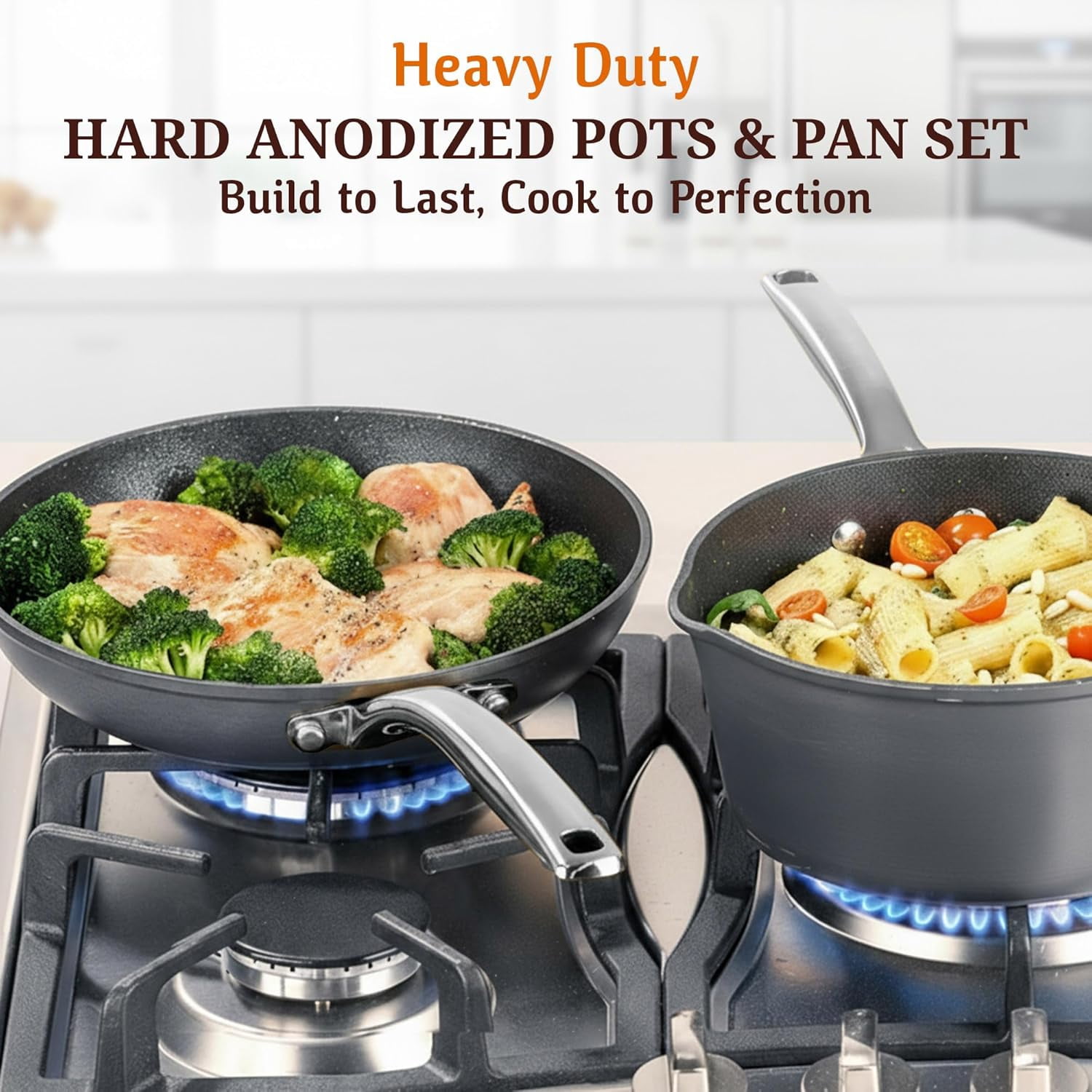 Granitestone Armor Max 20 Pc Hard Anodized Pots and Pans Set Non Stick, Induction Cookware Sets, Anodized Cookware Sets, Nonstick Cookware Set with Knife Set and Deep Fryer, Oven & Dishwasher Safe