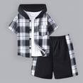 thumbnail image 5 of Godom Toddler Baby Boy Clothes Spring Summer 2 Piece Outfit Boys Clothes 2T 3T 4T 5T 6T 7T Short Sleeve Plaid Hooded Top and Shorts Sets,Black, 5 of 7