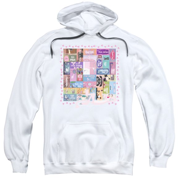 Pink Panther Vintage Titles Adult Pullover Hoodie Sweatshirt White